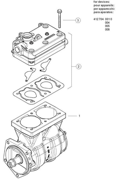 Kit revisione testa compressore Volvo Wabco : 4127049322 Rif. Volvo : 20701803