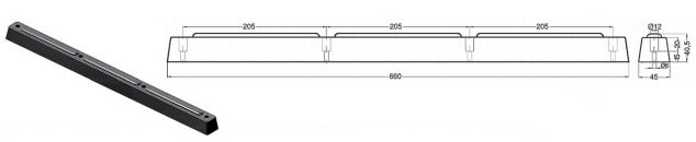 Tampone paracolpo quadro 660x45x40,5