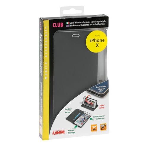 Club, cover a libro in similpelle - Apple iPhone X - Nero/Argento