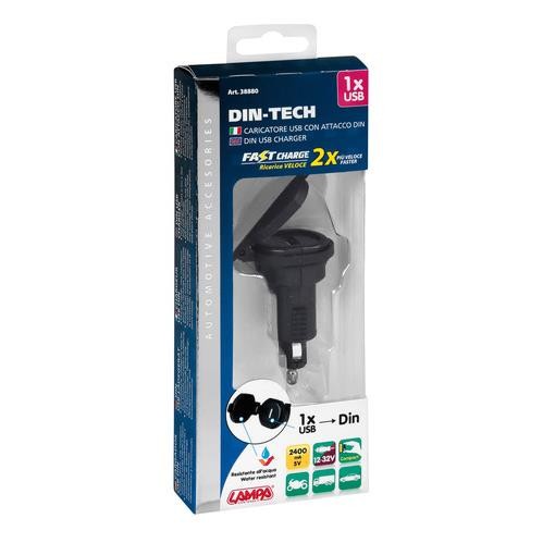 Din-Tech, caricabatteria Din 1 porta Usb - Fast Charge - 2400 mA - 12/32V