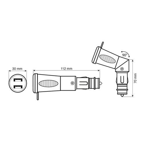 Caricabatteria 2 porte Usb - 2500 mA - 12/24V