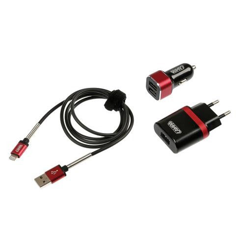 Kit 3 in 1 Universal (Apple 8 pin / Micro Usb) - Fast Charge - 12/24V + 230V