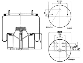 Molla aria completa con pistone in metallo Firestone per assali BPW Cod. : M588602