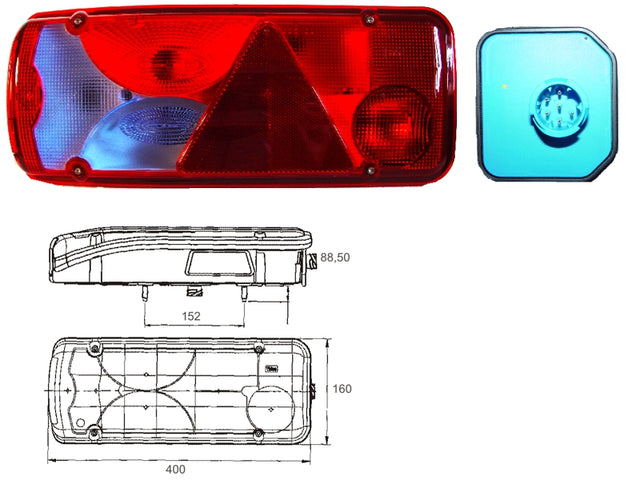 Fanale 7 funzioni tipo VIGNAL LC8 sinistro con triangolo e connettore posteriore, senza luce targa