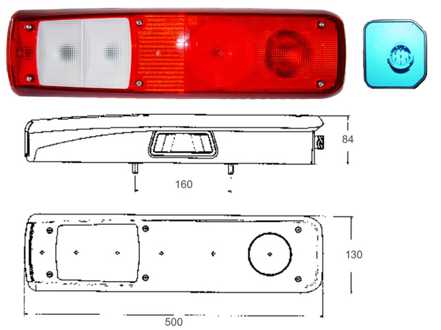 Fanale 7 funzioni tipo VOLVO (rif. 20802346), tipo RENAULT (rif. 7420802348) sx con luce targa e connettore laterale