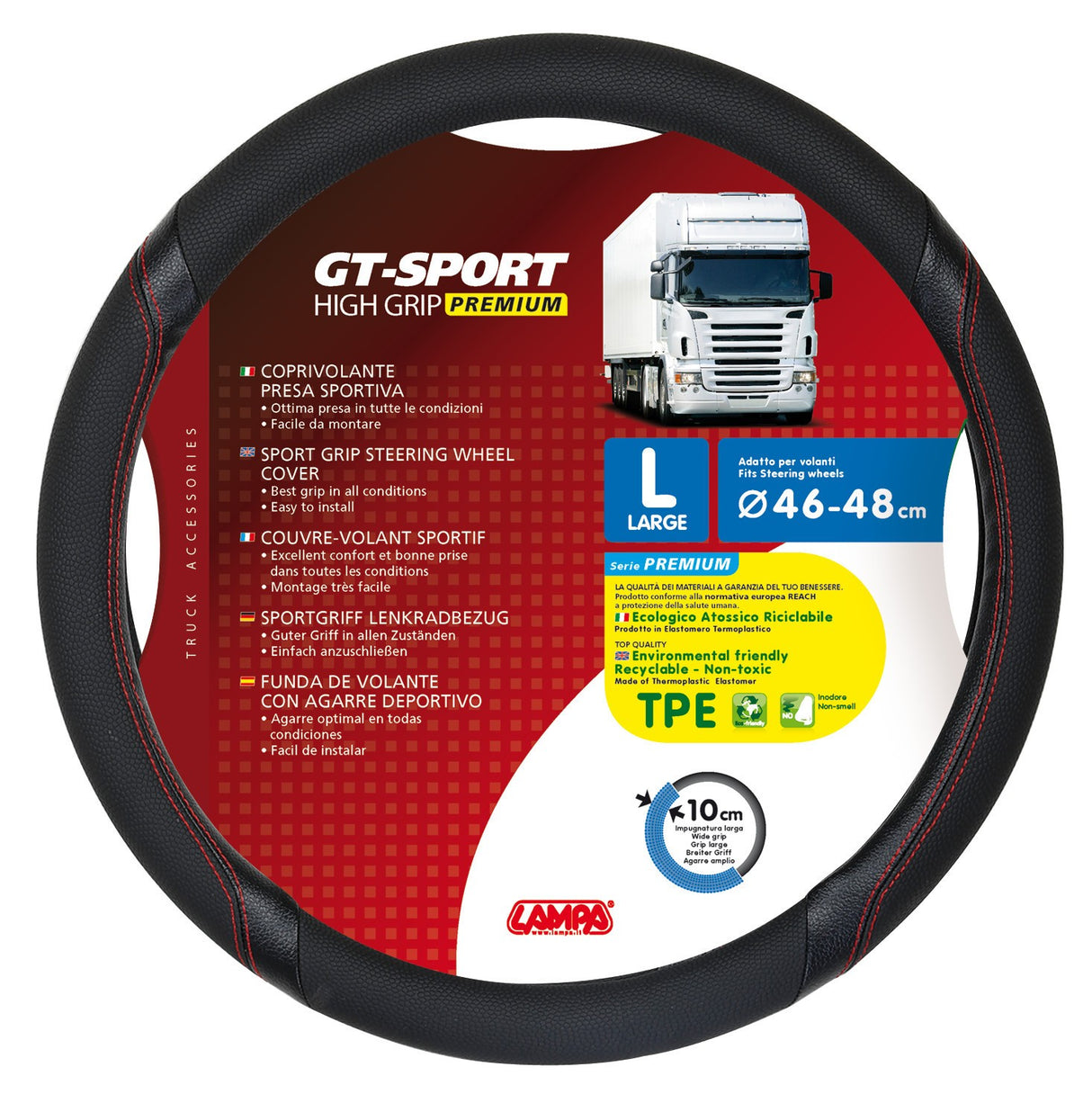 GT-Sport, coprivolante in TPE - L - Ø 46/48 cm - Nero/Rosso