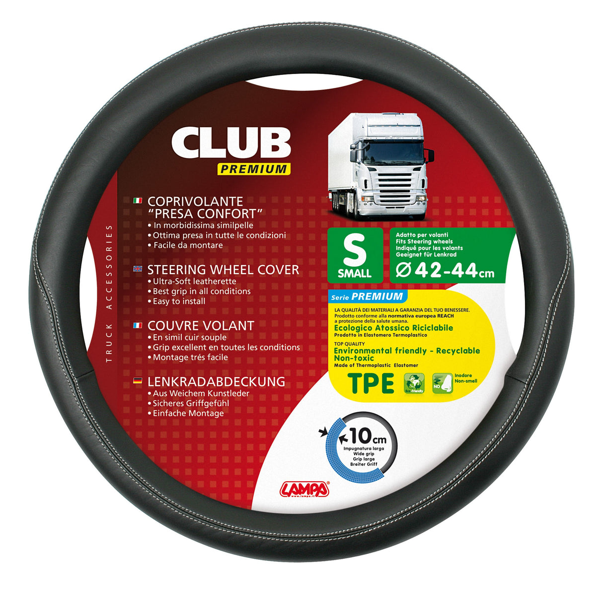 Club, coprivolante presa confort in TPE - S - Ø 42/44 cm - Nero