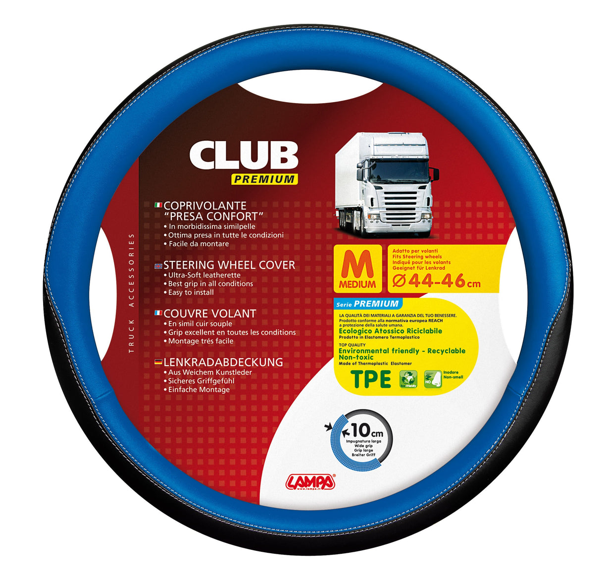 Club, coprivolante presa confort in TPE - M - Ø 44/46 cm - Blu