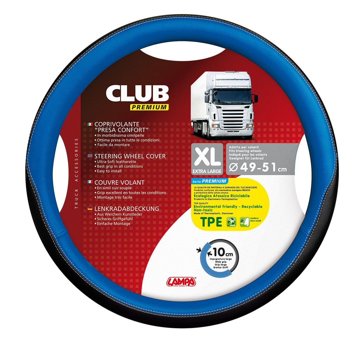 Club, coprivolante presa confort in TPE - XL - Ø 49/51 cm - Blu