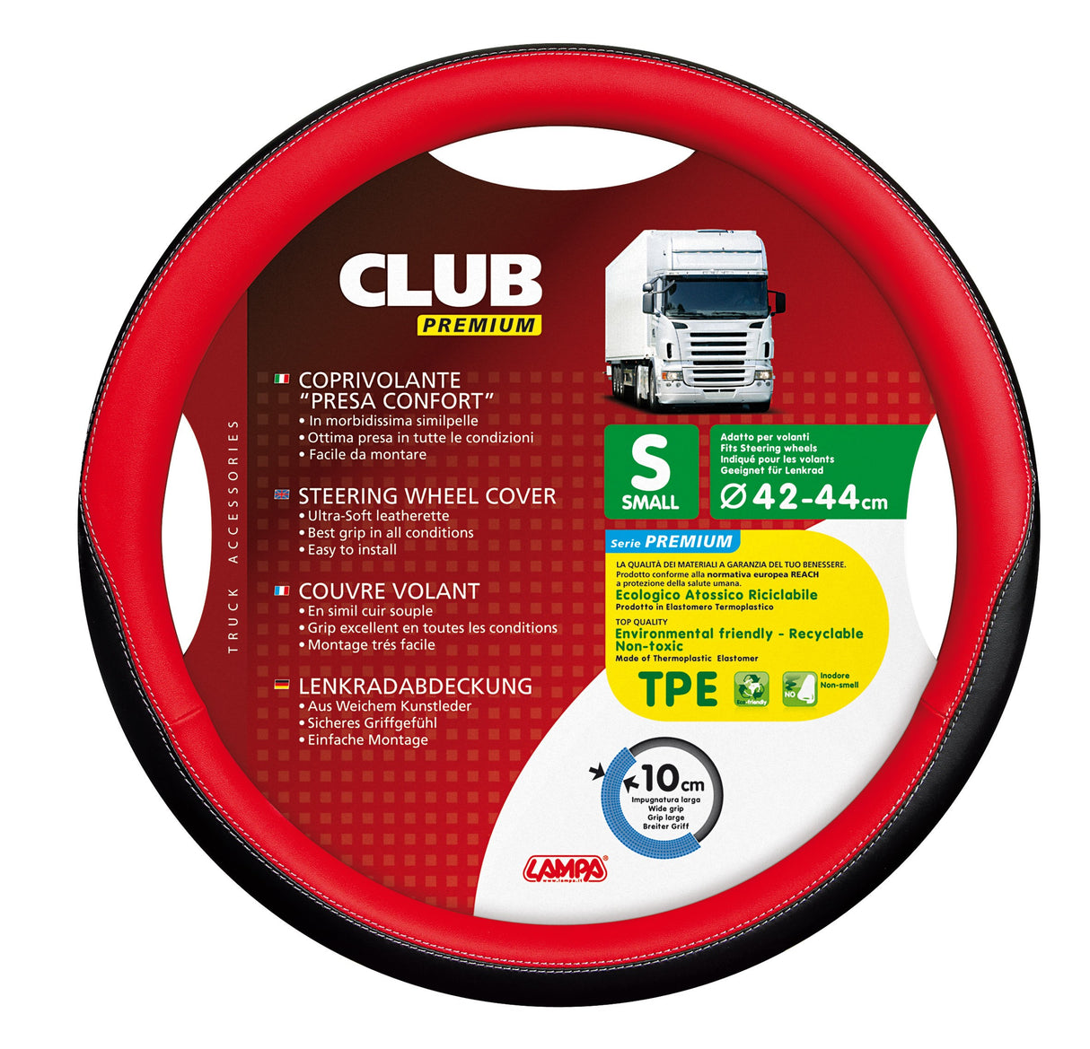 Club, coprivolante presa confort in TPE - S - Ø 42/44 cm - Rosso