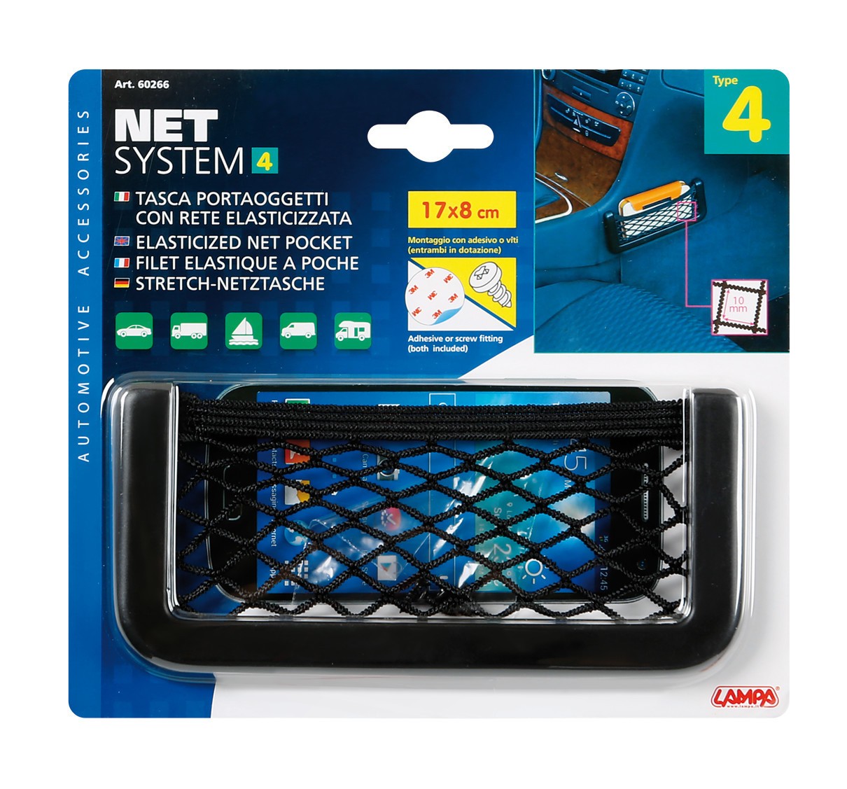 Net-System-4, tasca a rete elasticizzata - 17x8 cm