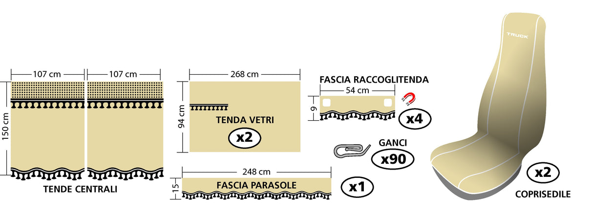 Melissa, set tende e coprisedili in microfibra per camion - Beige