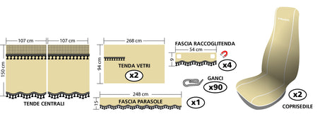 Melissa, set tende e coprisedili in microfibra per camion - Beige