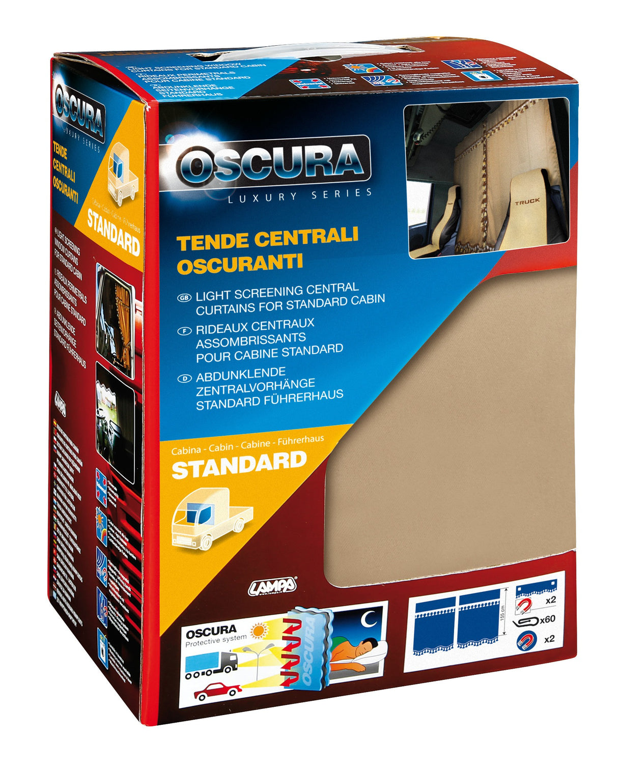 Oscura, tende centrali per camion, cabina standard - Beige