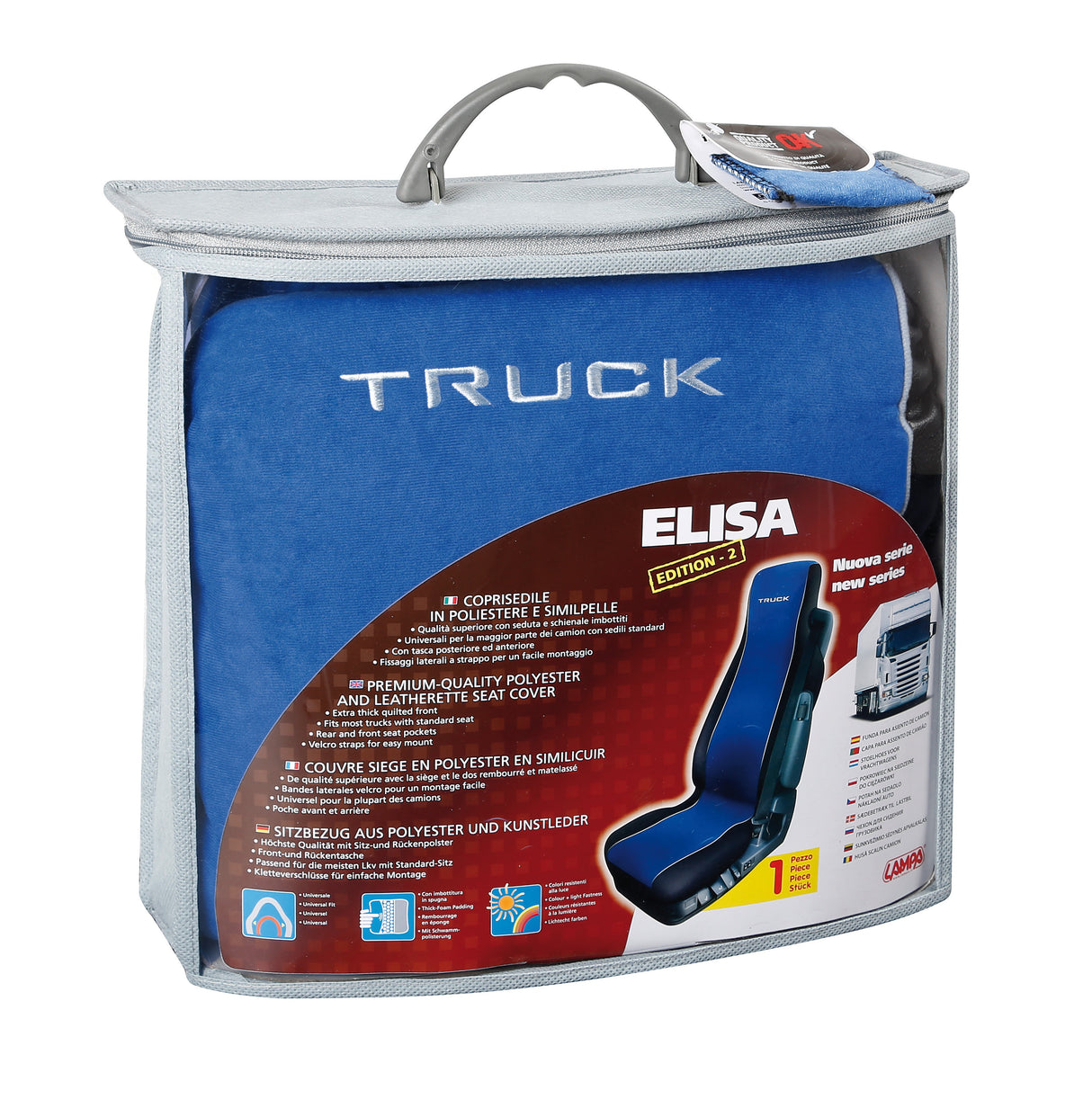 Elisa-2, coprisedile in poliestere e similpelle per camion - Blu/Nero