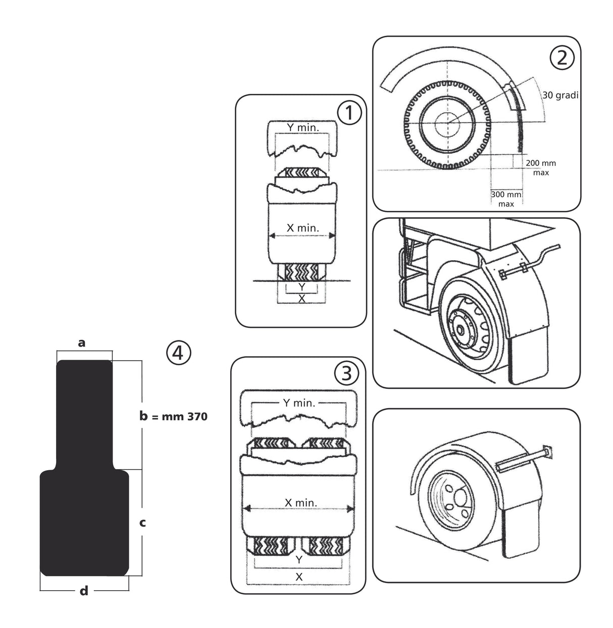 Coppia paraspruzzi omologati per camion - 35 cm