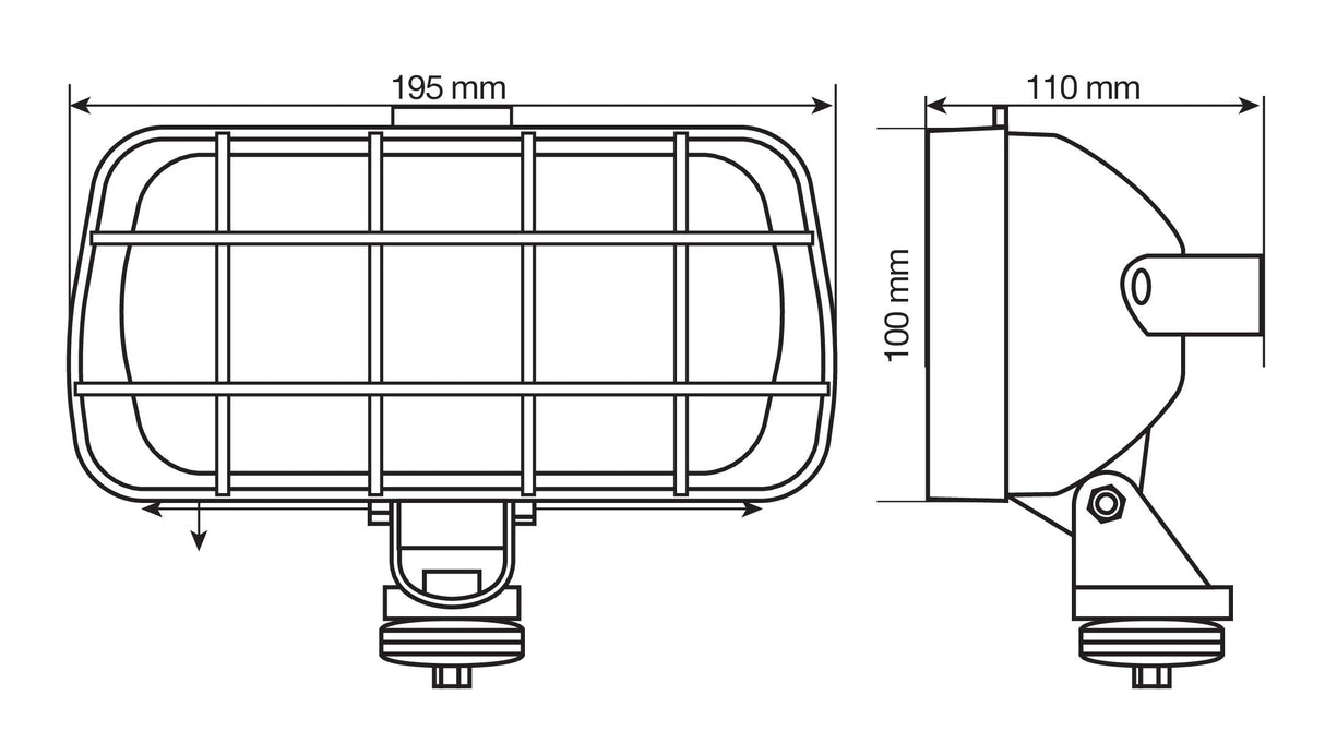 WB-2, faro da lavoro alogeno rettangolare, 12/24V