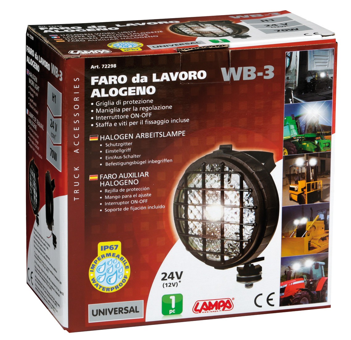 WB-3, faro da lavoro alogeno rotondo, 12/24V