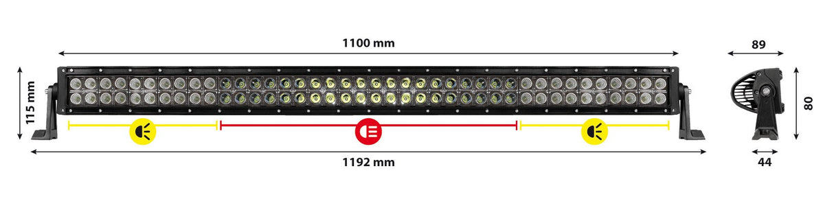 Barra a Led con struttura curva in alluminio, 10/30V - 110 cm