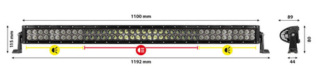 Barra a Led con struttura curva in alluminio, 10/30V - 110 cm