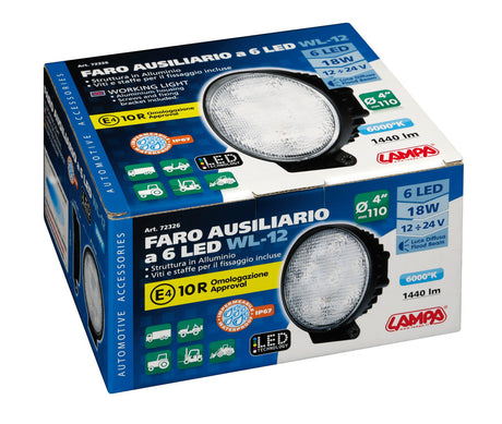 WL-12, faro ausiliario a 6 Led - 12/24V - Bianco