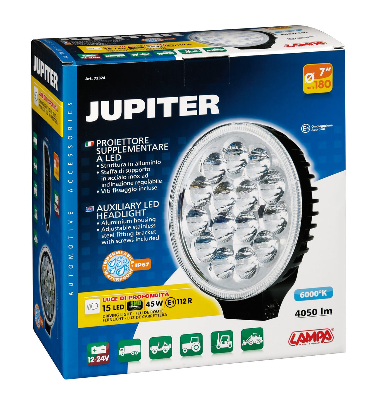 Jupiter, proiettore supplementare a 15 Led - 12/24V - Ø 178 mm