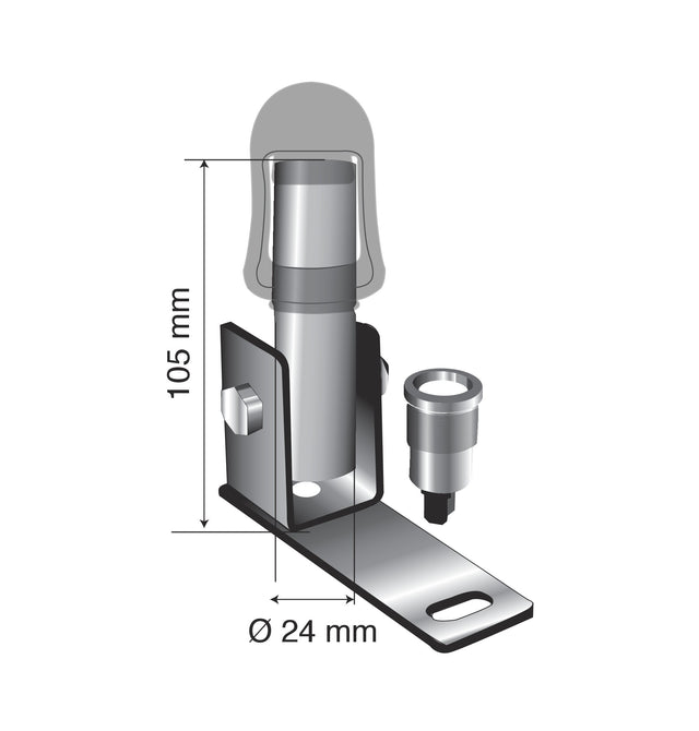 Fix-6, Staffa con perno e spinotto DIN per lampade rotanti, attacco tubolare