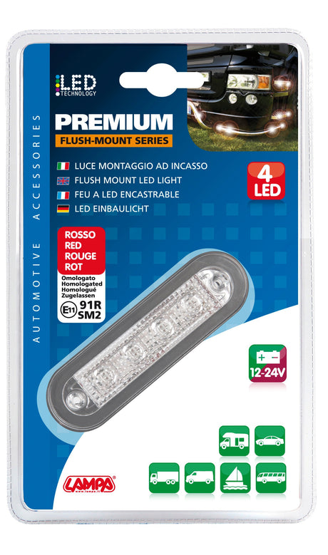 Premium, luce a 4 led, montaggio ad incasso, 12/24V - Bianco