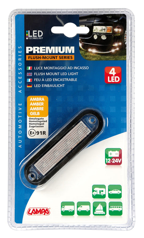 Premium, luce a 4 led, montaggio ad incasso, 12/24V - Arancio