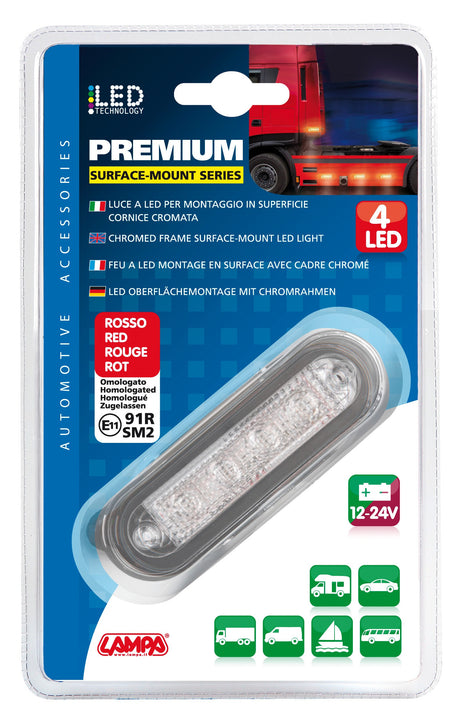 Premium, luce a 4 led, montaggio superficie, 12/24V - Bianco