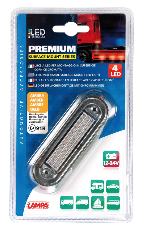 Premium, luce a 4 led, montaggio superficie, 12/24V - Arancio