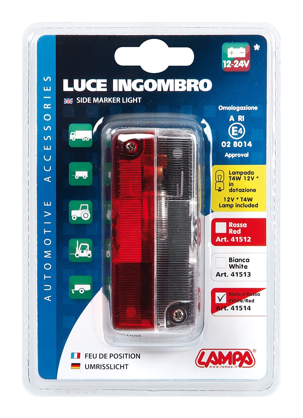 Luce ingombro, 12/24V - Bianco/Rosso