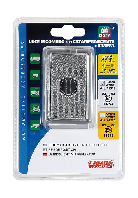 Luce ingombro con catarifrangente e staffa, 12/24V - Bianco