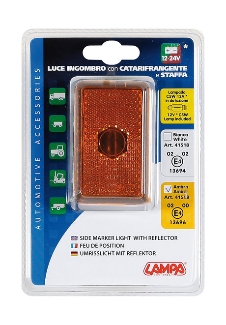 Luce ingombro con catarifrangente e staffa, 12/24V - Arancio