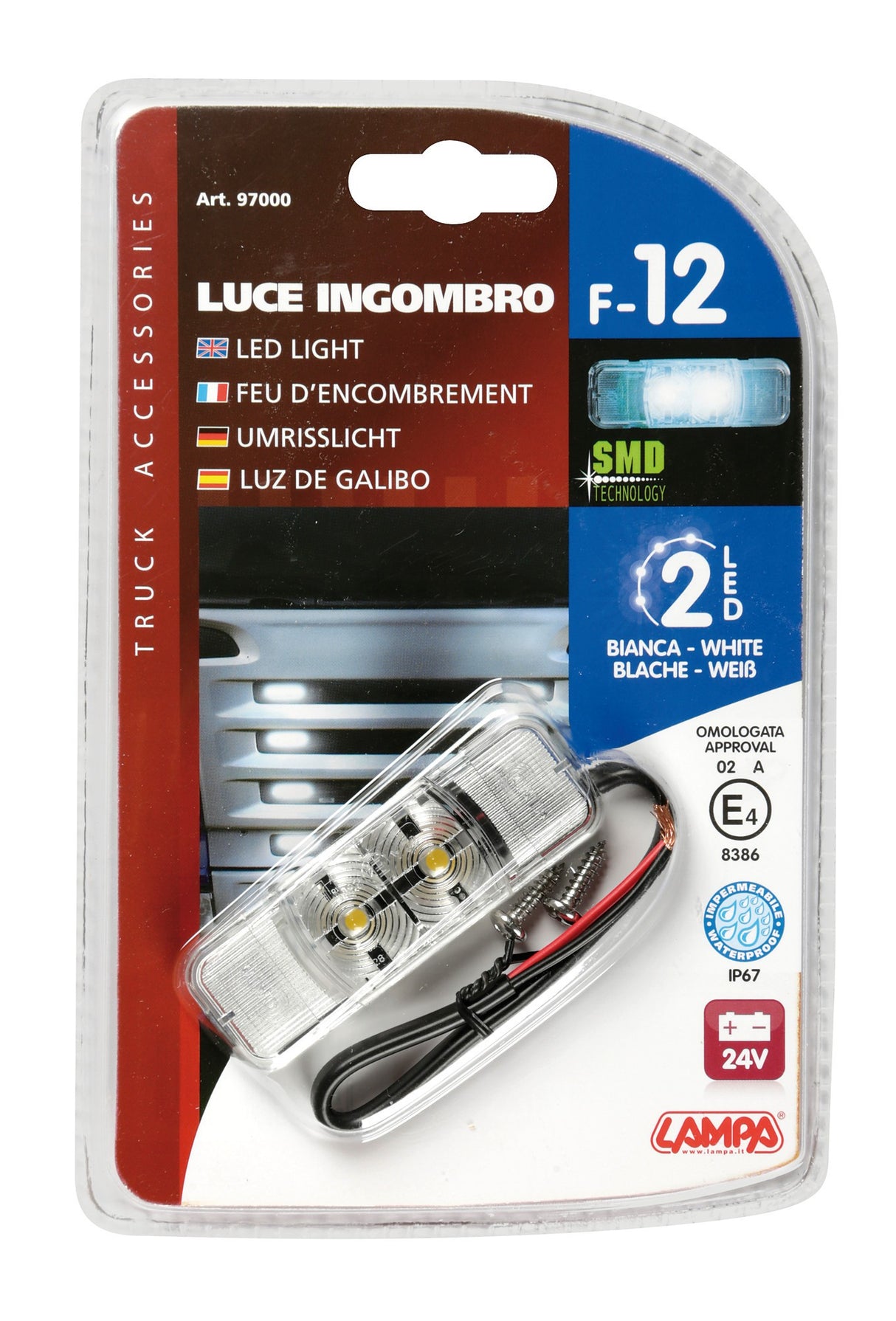 Luce ingombro a 2 Led, 24V - Bianco