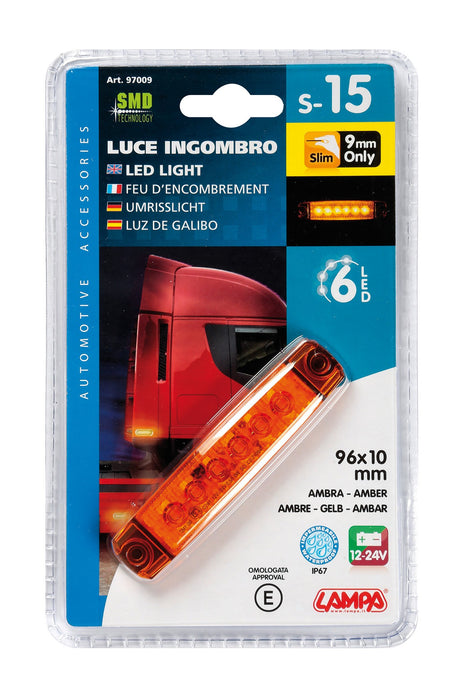 Luce ingombro a 6 Led, montaggio in superficie,12/24V - Arancio