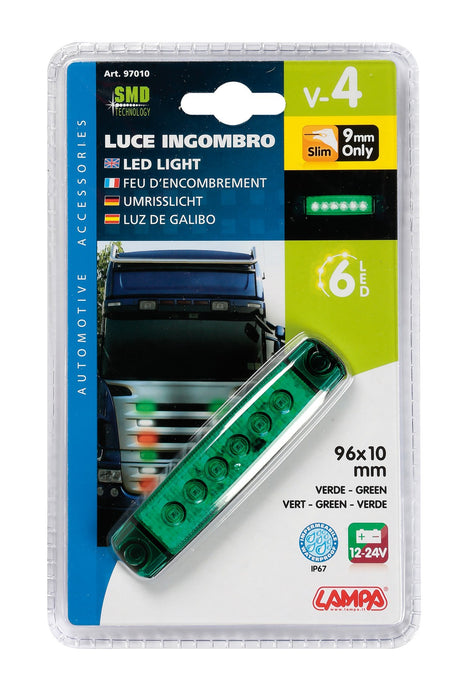 Luce ingombro a 6 Led, montaggio in superficie,12/24V - Verde