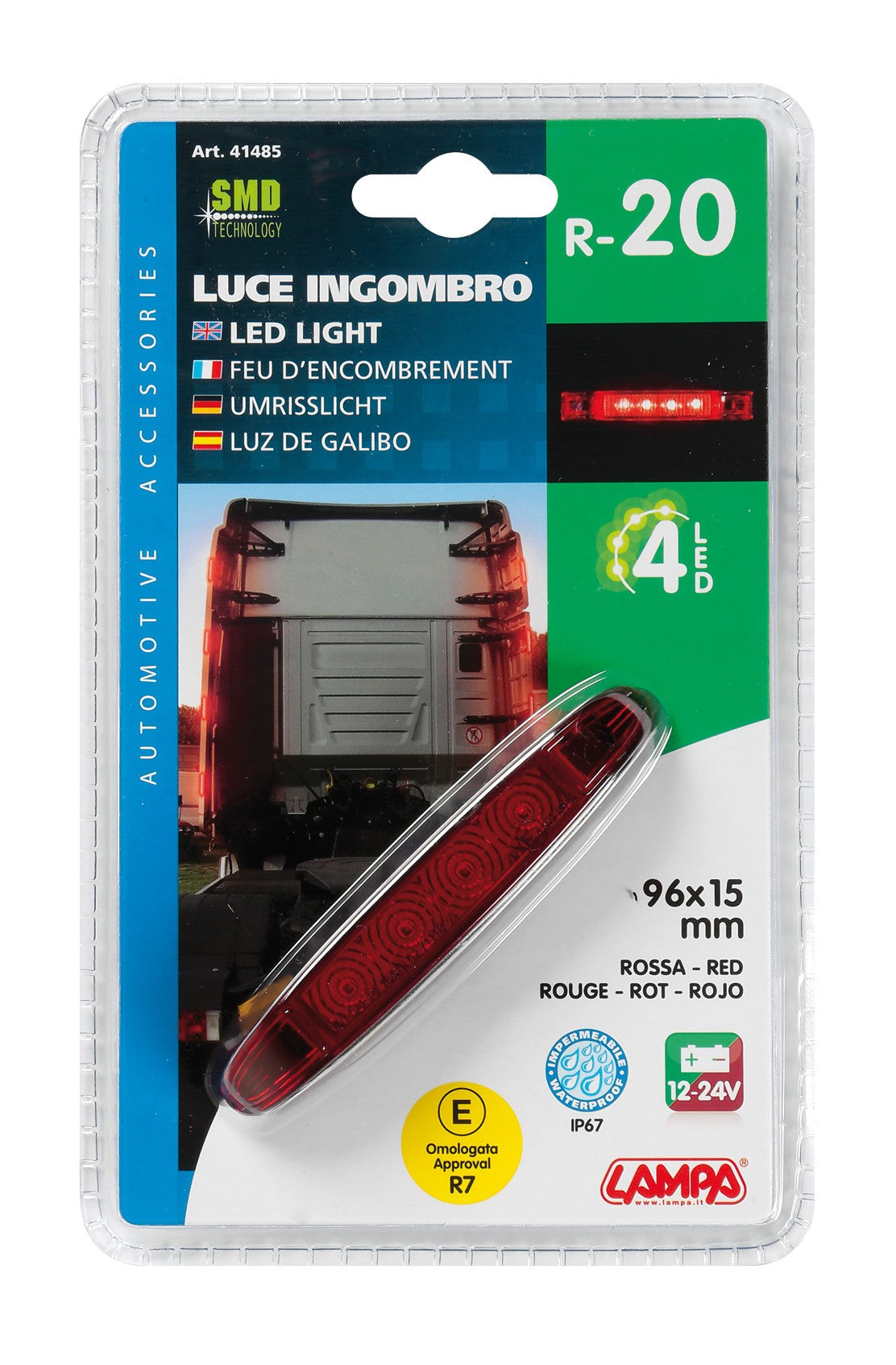 Luce ingombro a 4 Led, 12/24V - Rosso