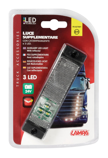 Luce supplementare a 3 Led con catarifrangente - 24V - Bianco