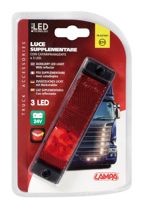 Luce supplementare a 3 Led con catarifrangente - 24V - Rosso