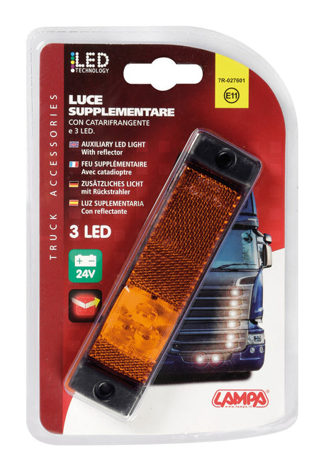 Luce supplementare a 3 Led con catarifrangente - 24V - Arancio