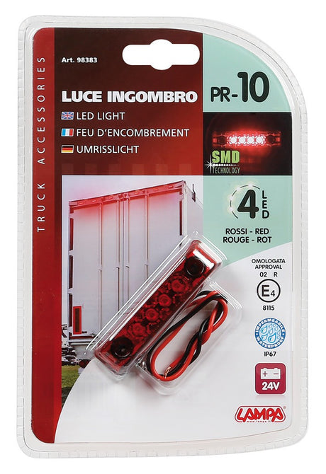 Luce perimetrale a 4 Led, 24V - Rosso