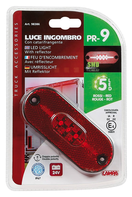 Luce perimetrale a 5 led con catarifrangente, 24V - Rosso