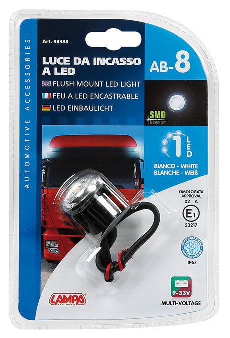 Luce perimetrale da incasso a 1 led, 12/24V - Bianco