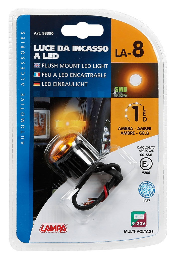 Luce perimetrale da incasso a 1 led, 12/24V - Arancio