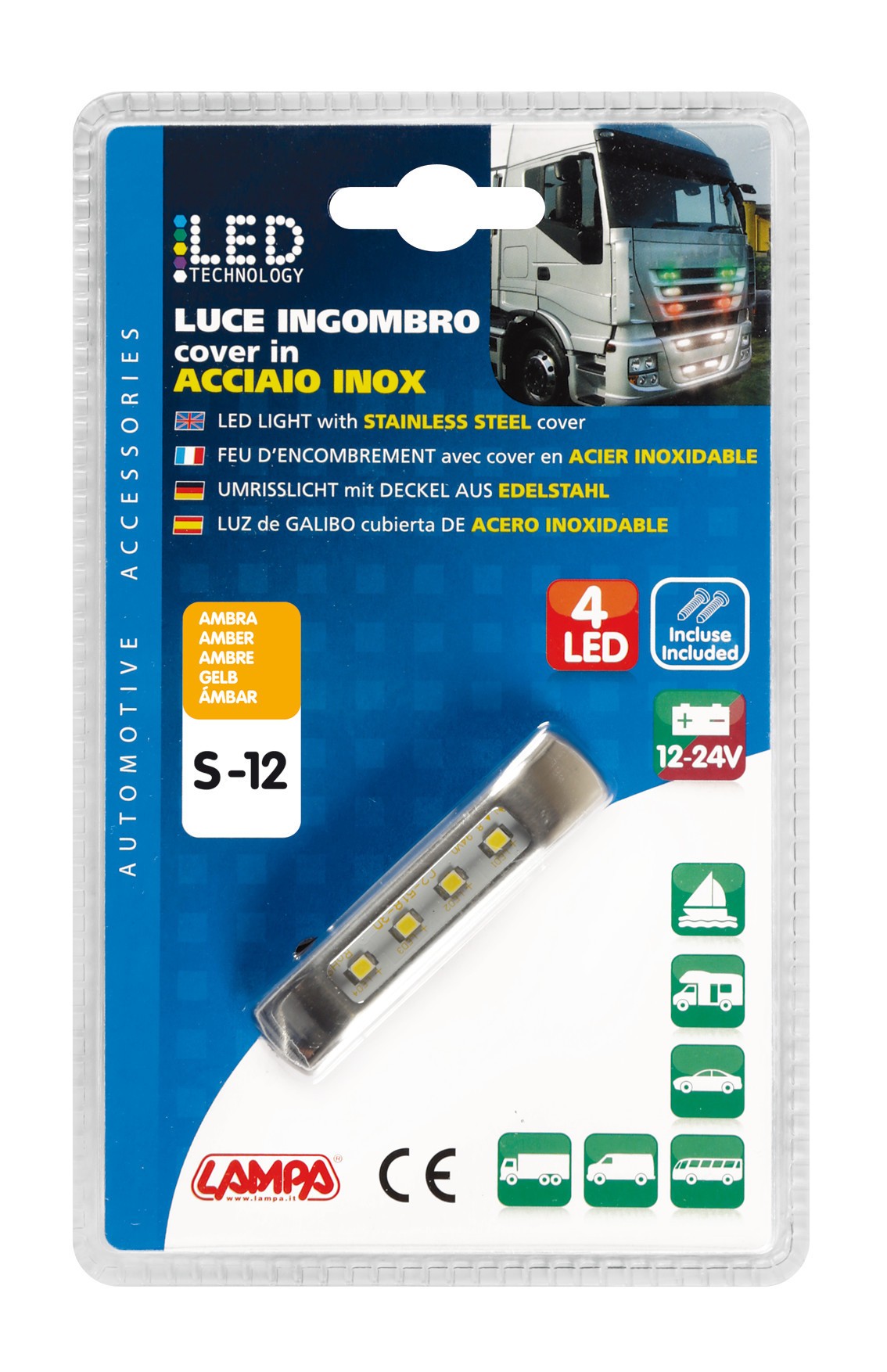 Luce ingombro a 4 Led, 12/24V - Arancio