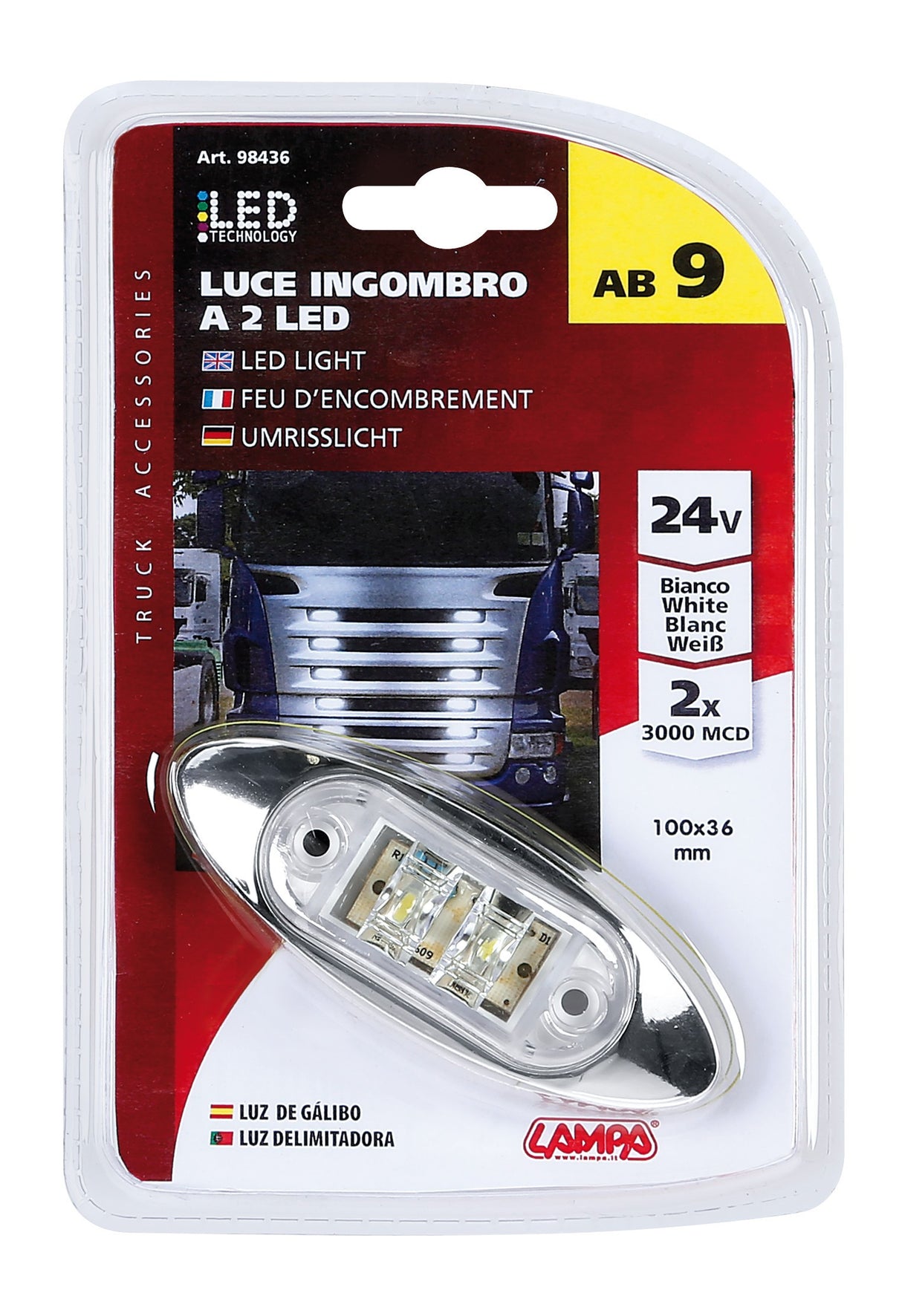 Luce ingombro a 2 Led, 24V - Bianco