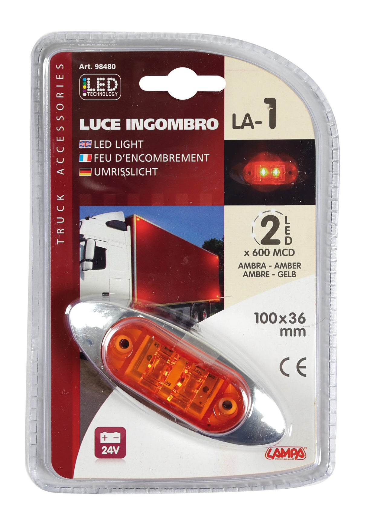 Luce ingombro a 2 Led, 24V - Arancio