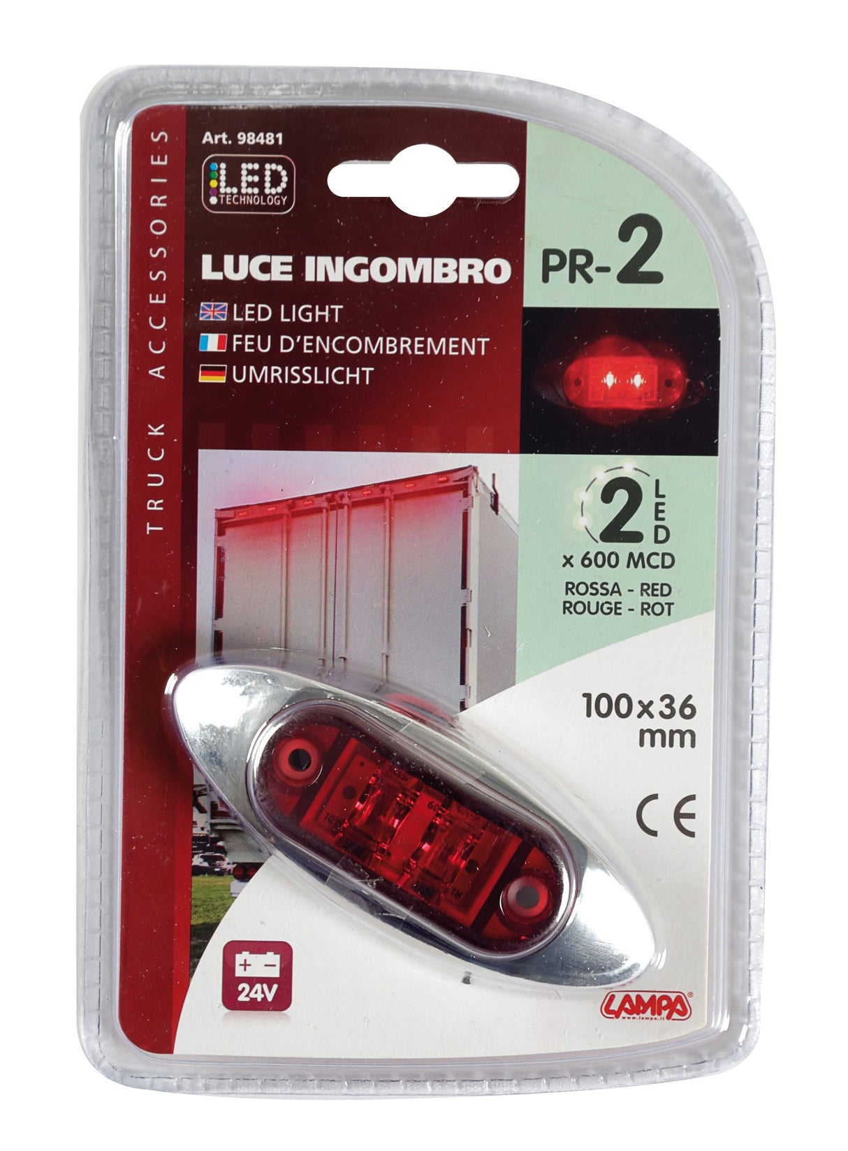 Luce ingombro a 2 Led, 24V - Rosso