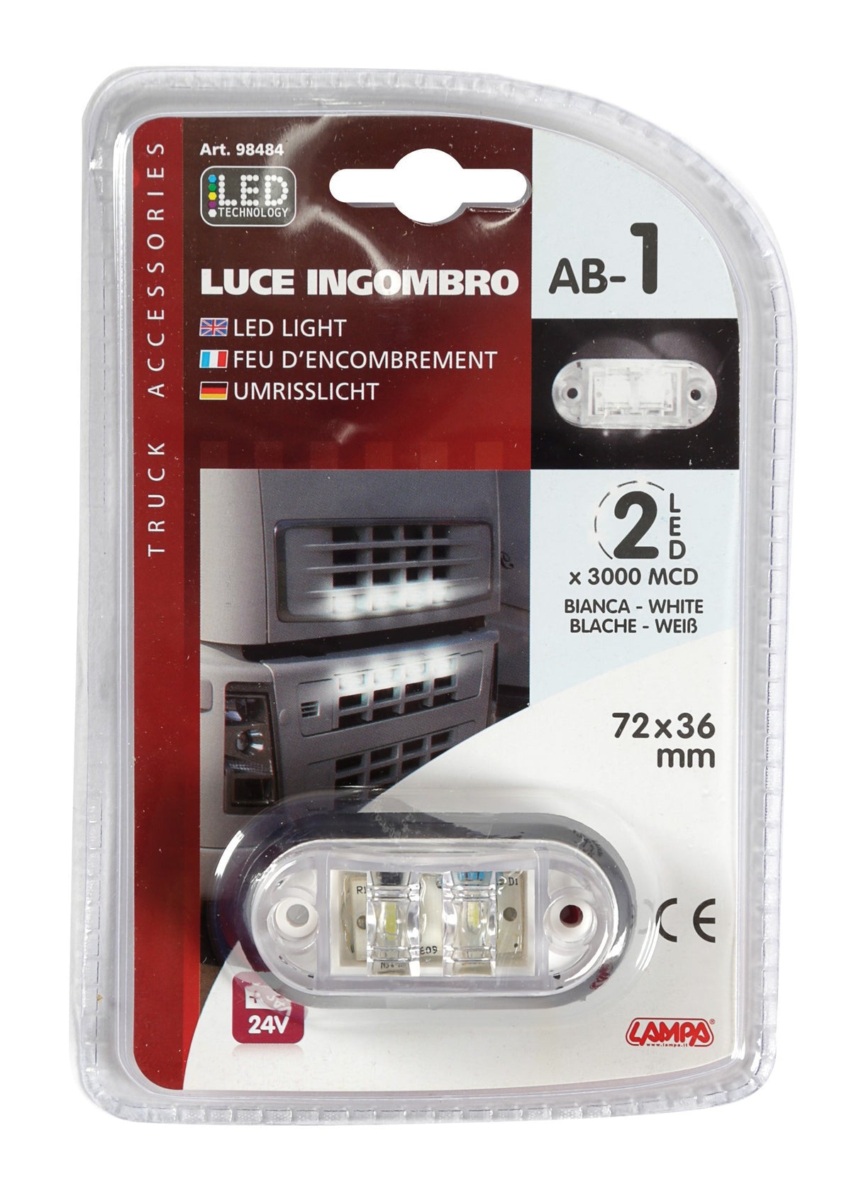 Luce ingombro a 2 Led, 24V - Bianco